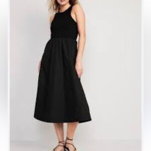 Old Navy black fit & flare combination midi dress sleeveless small